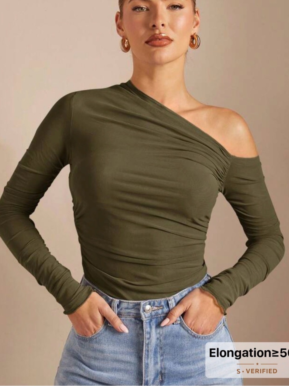 Olive One-Shoulder Long Sleeve Top